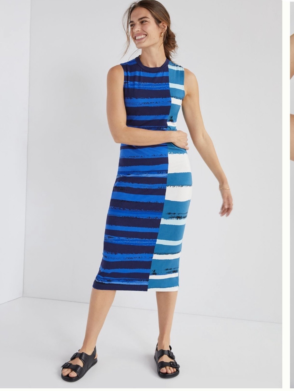 Corey Lynn Calter Anthropologie Blue Stripe Sleeveless Stretch Midi Dress - S
